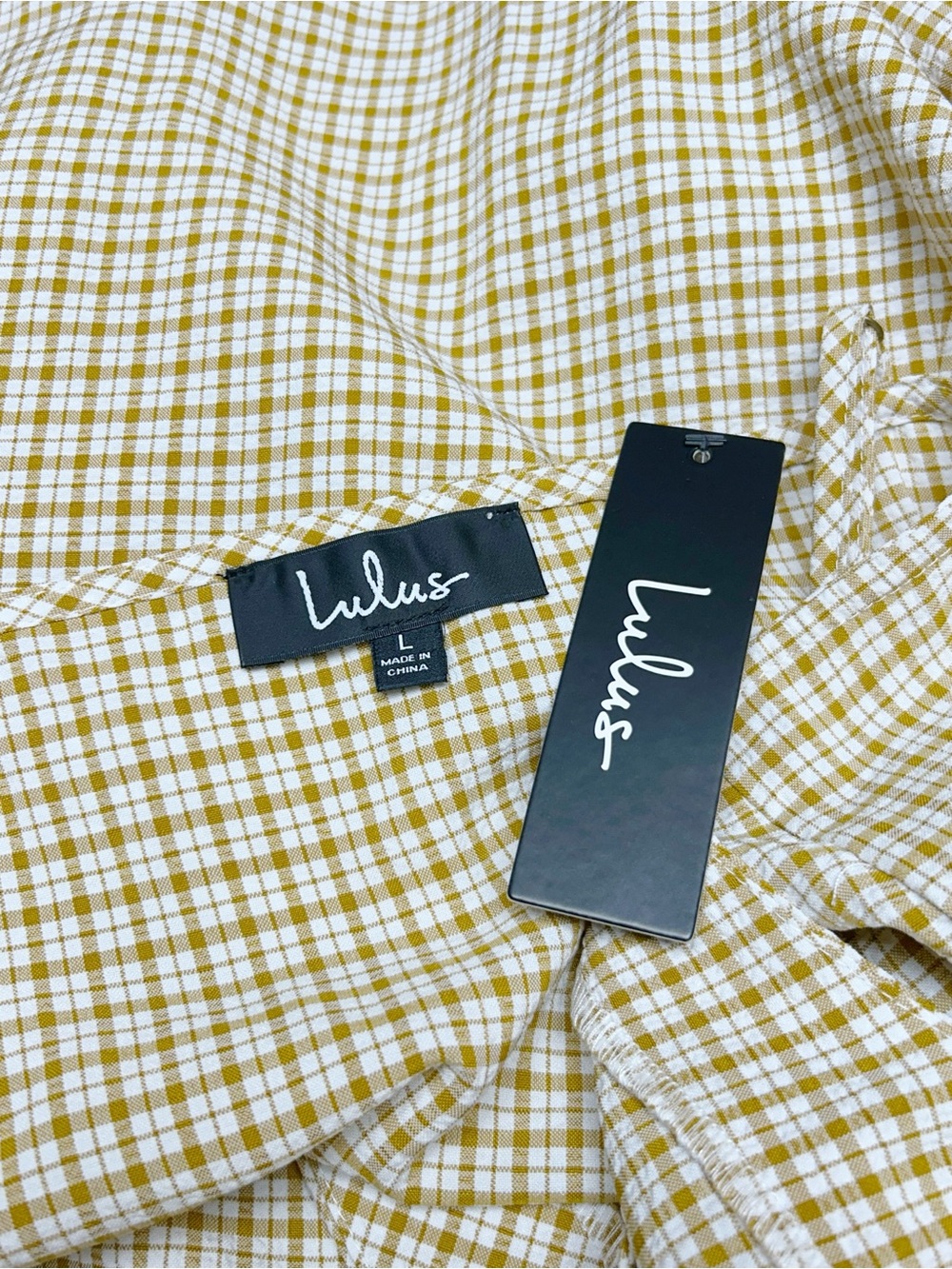 Lulus Sunshine On the Mind Mustard Yellow Gingham Wrap Midi Dress Large NWT - Picture 5 of 9